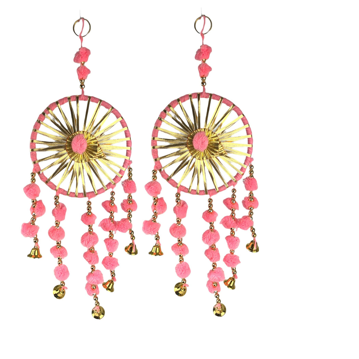Ring Wall Hanging Woollen Stuffed Rajasthani Traditional Handicraft Set of 2 Wall Art Hanging Wind Chime Decorative Showpiece Diwali Gift Latkan for Home Office Decor - LoveNspire