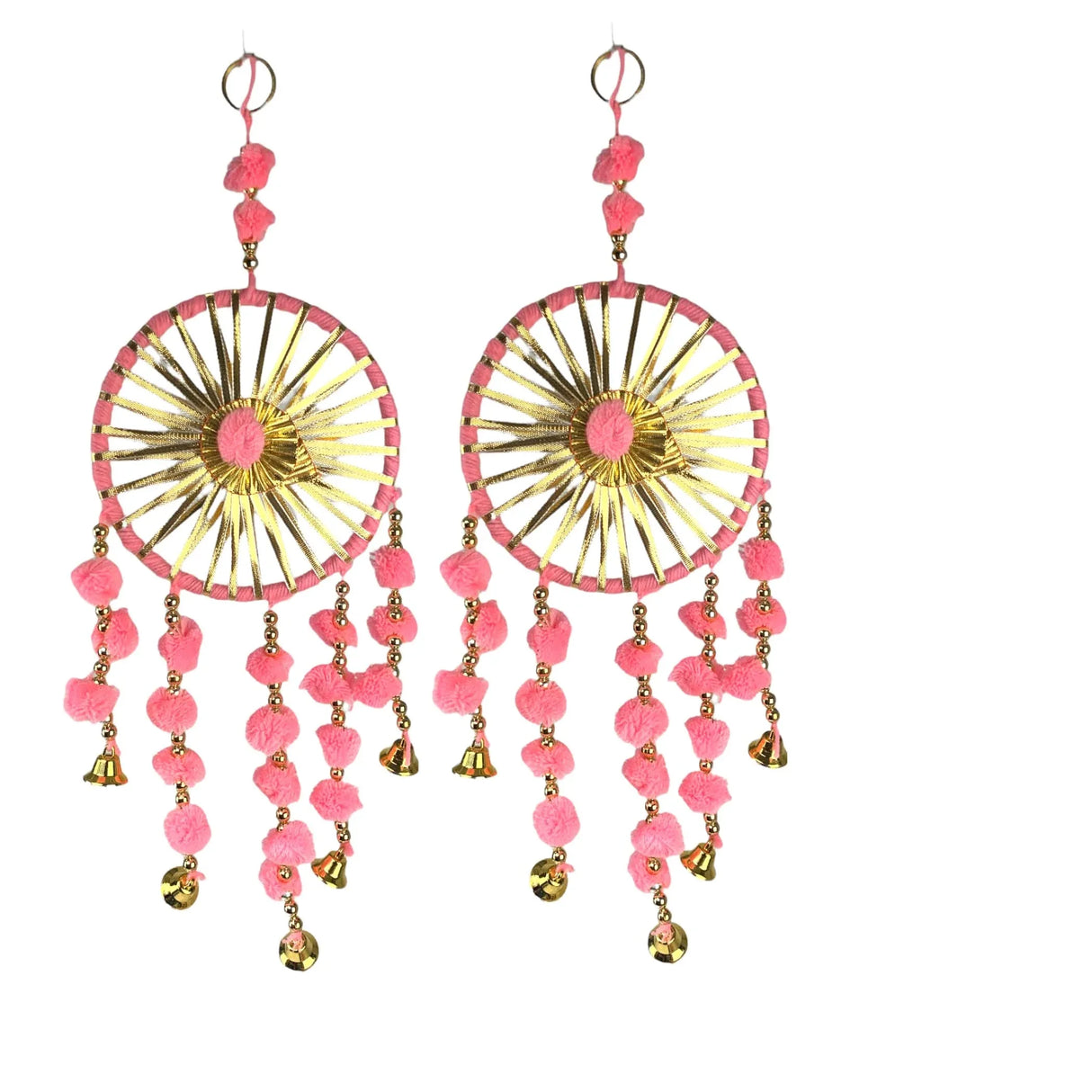 Ring Wall Hanging Woollen Stuffed Rajasthani Traditional Handicraft Set of 2 Wall Art Hanging Wind Chime Decorative Showpiece Diwali Gift Latkan for Home Office Decor - LoveNspire