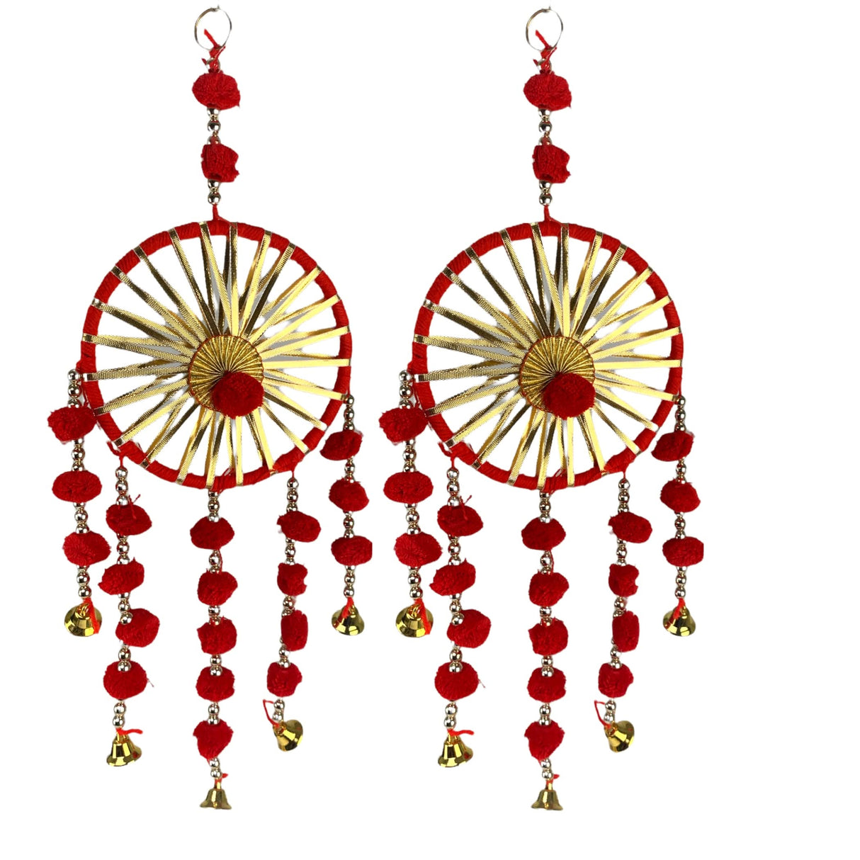 Ring Wall Hanging Woollen Stuffed Rajasthani Traditional Handicraft Set of 2 Wall Art Hanging Wind Chime Decorative Showpiece Diwali Gift Latkan for Home Office Decor - LoveNspire
