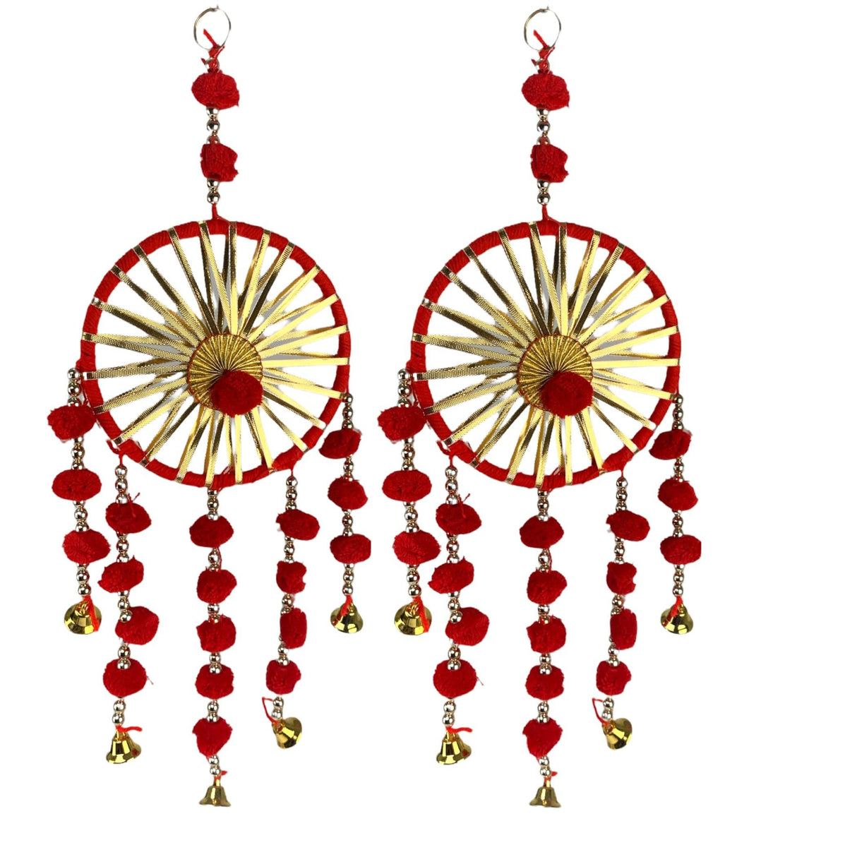 Ring Wall Hanging Woollen Stuffed Rajasthani Traditional Handicraft Set of 2 Wall Art Hanging Wind Chime Decorative Showpiece Diwali Gift Latkan for Home Office Decor - LoveNspire