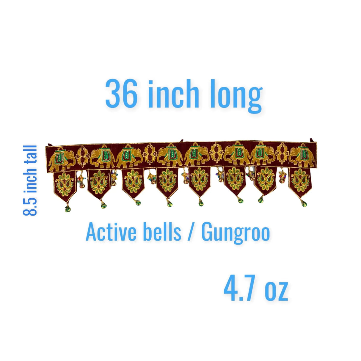 Indian Fabric Door Toran 36 Inch Bhandarwal Hanging Valance Elephant Velvet Traditional Wall Decorative for Window Home Temple Decor Wedding Diwali Navratri Puja Housewarming Decorations - LoveNspire