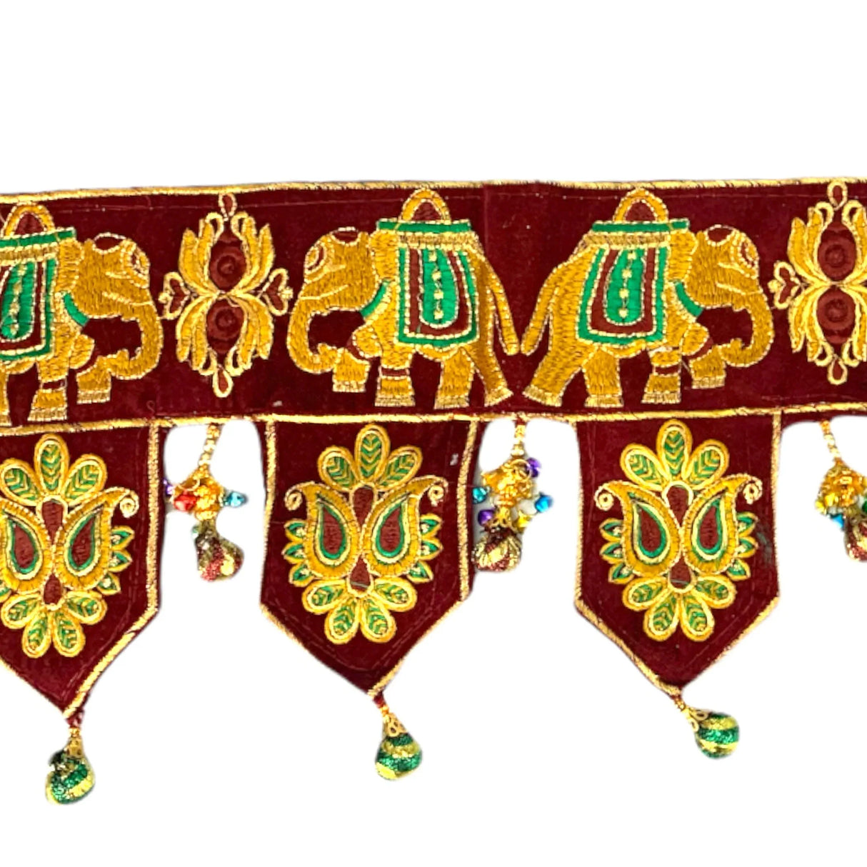 Indian Fabric Door Toran 36 Inch Bhandarwal Hanging Valance Elephant Velvet Traditional Wall Decorative for Window Home Temple Decor Wedding Diwali Navratri Puja Housewarming Decorations - LoveNspire