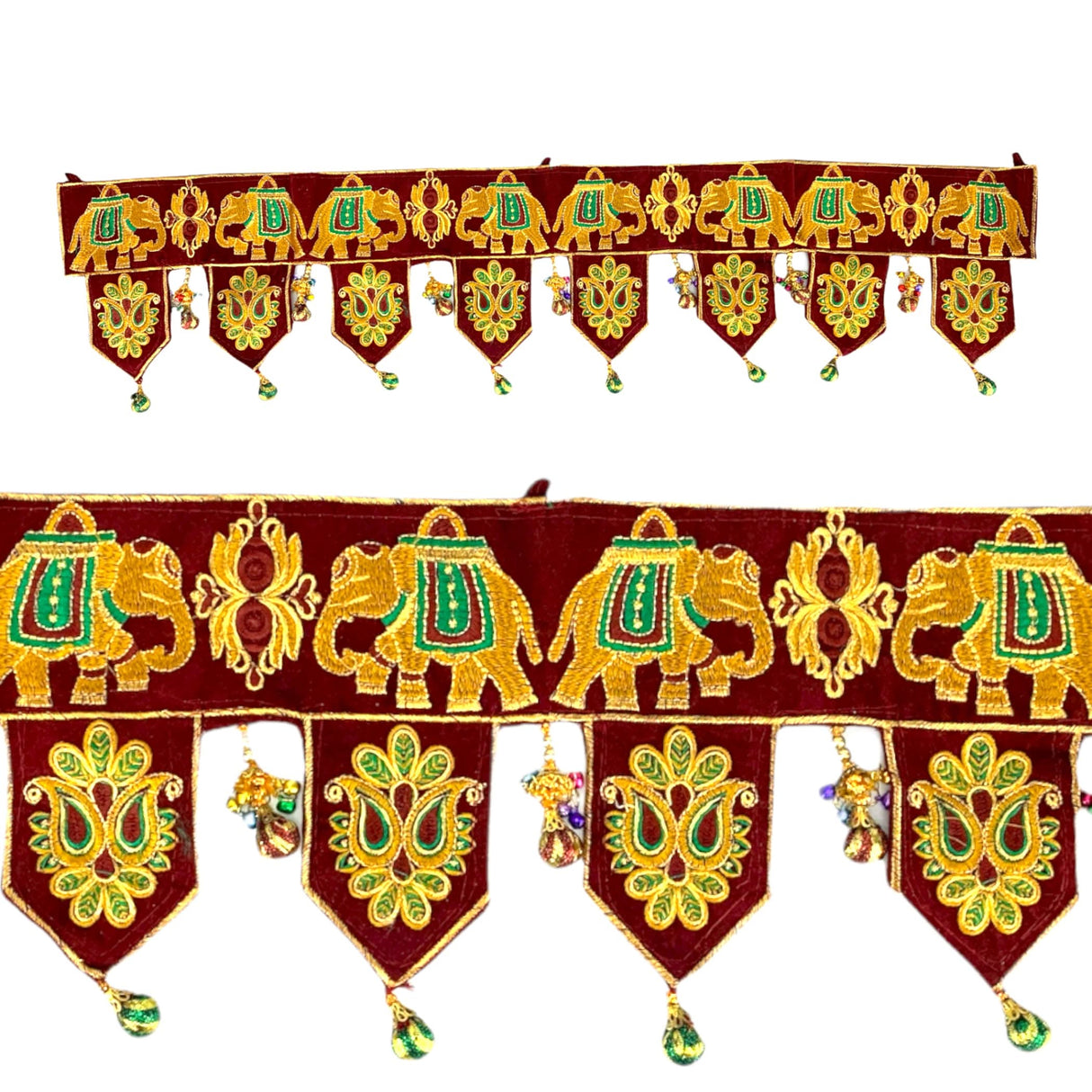Indian Fabric Door Toran 36 Inch Bhandarwal Hanging Valance Elephant Velvet Traditional Wall Decorative for Window Home Temple Decor Wedding Diwali Navratri Puja Housewarming Decorations - LoveNspire