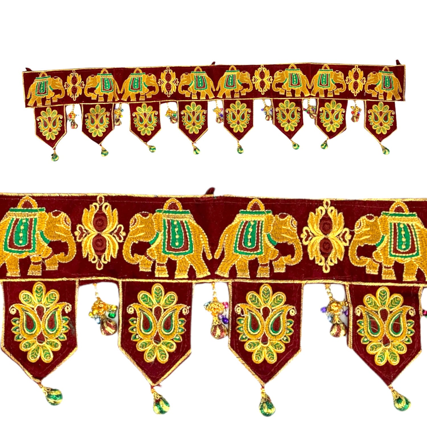 Indian Fabric Door Toran 36 Inch Bhandarwal Hanging Valance Elephant Velvet Traditional Wall Decorative for Window Home Temple Decor Wedding Diwali Navratri Puja Housewarming Decorations - LoveNspire