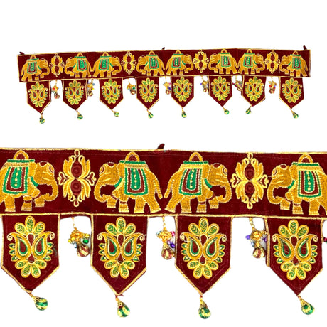 Indian Fabric Door Toran 36 Inch Bhandarwal Hanging Valance Elephant Velvet Traditional Wall Decorative for Window Home Temple Decor Wedding Diwali Navratri Puja Housewarming Decorations - LoveNspire
