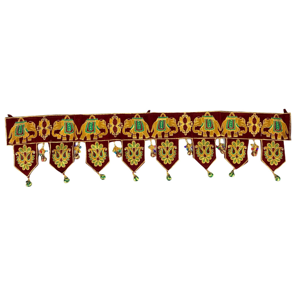 Indian Fabric Door Toran 36 Inch Bhandarwal Hanging Valance Elephant Velvet Traditional Wall Decorative for Window Home Temple Decor Wedding Diwali Navratri Puja Housewarming Decorations - LoveNspire