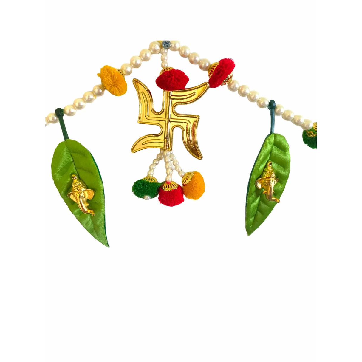 Ganesha Indian Door Toran Pompom Moti Hanging Valance Ethnic Multicolor Window Indoor Outdoor Decor Bandarwal Pooja Decor Wedding Favor Diwali Decoration - LoveNspire