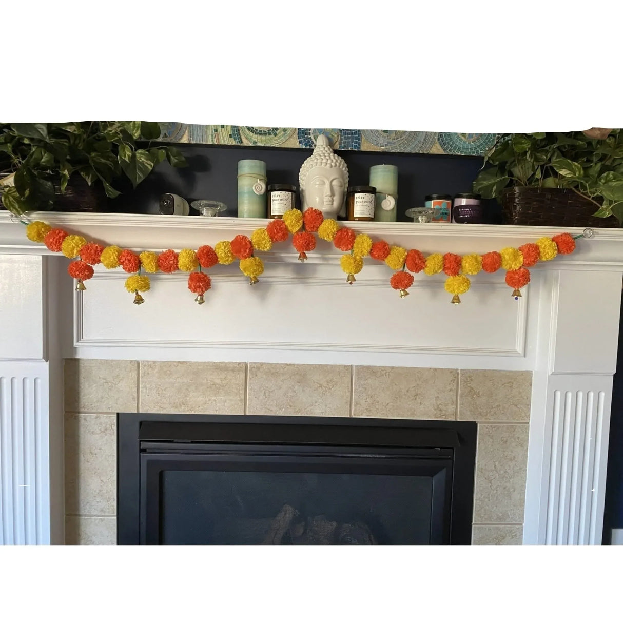 4.5 Feet Marigold Garland Toran Indian Wedding Diwali Decoration Home Party Decor Door Hanging Navratri Pooja Day of the Dead Dia De Los Muertos Ofrenda Mexican Fiesta Halloween Decor - LoveNspire