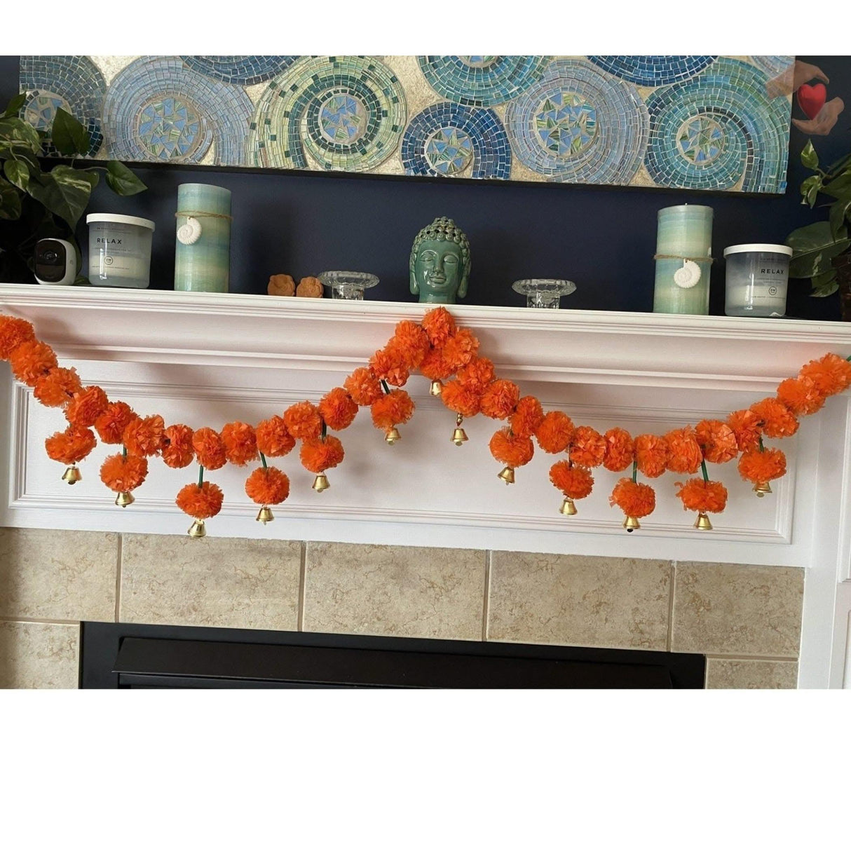 4.5 Feet Marigold Garland Toran Indian Wedding Diwali Decoration Home Party Decor Door Hanging Navratri Pooja Day of the Dead Dia De Los Muertos Ofrenda Mexican Fiesta Halloween Decor - LoveNspire