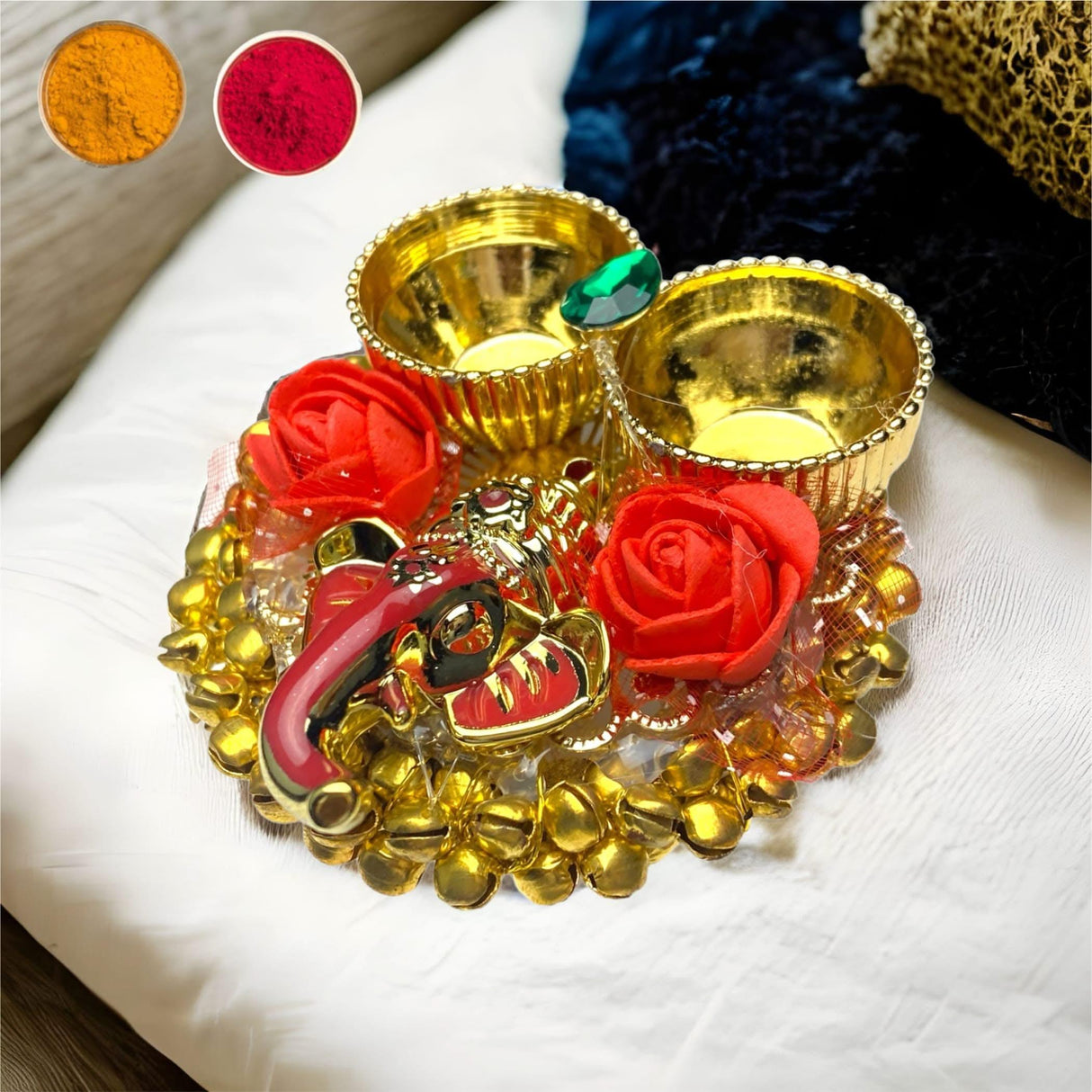 Pack of 4 Ganesha Bulk Haldi Kumkum Thali Holder Pooja Return Gift Indian Housewarming Gifts Haldi Kumkum Holders Roli Chawal Platter Indian Wedding Favor - LoveNspire