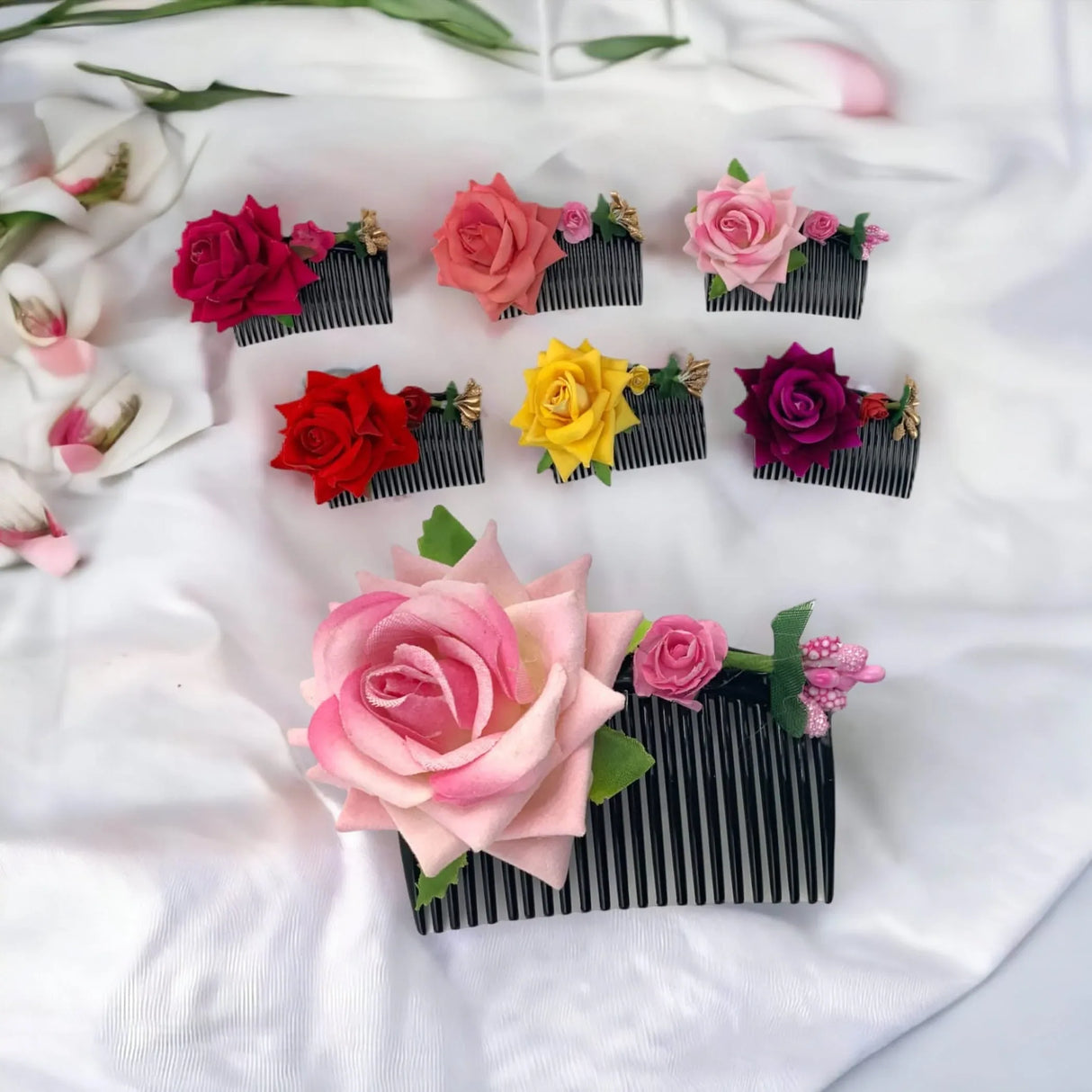 4 Pcs Rose Hair Accessories, Indian Bridal Floral Clips, Brides Combs, Wedding Clip, Bride Hair , Boho Women Accessory, Roses Hairpiece, Bridesmaids - LoveNspire
