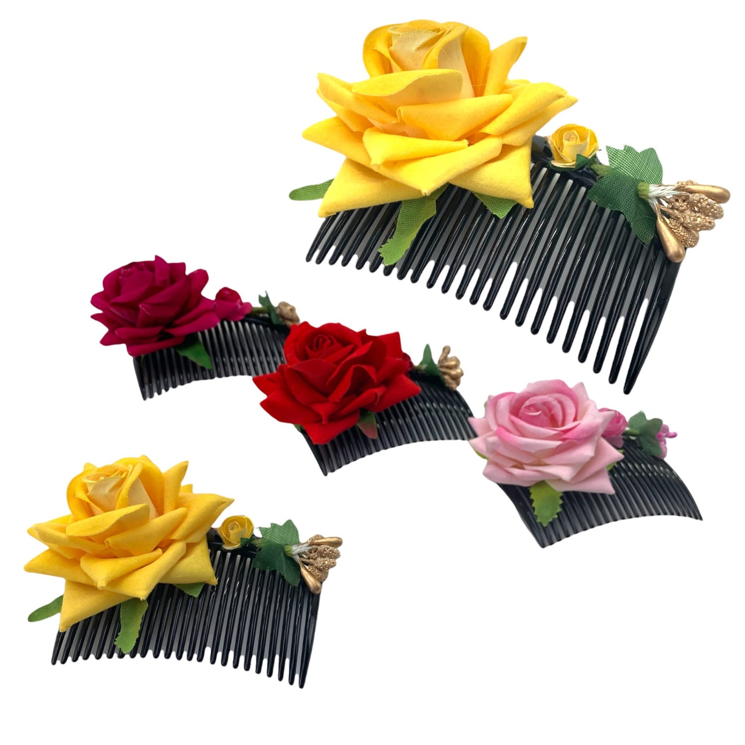 4 Pcs Rose Hair Accessories, Indian Bridal Floral Clips, Brides Combs, Wedding Clip, Bride Hair , Boho Women Accessory, Roses Hairpiece, Bridesmaids - LoveNspire