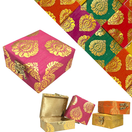 4 Piece Small Gift Box with Gota Patti Work Brocade Shagun Jewelry Box Indian Traditional Wedding Sweet Box Designer Fabric Box for Housewarmings, Christmas, Return Gift - LoveNspire