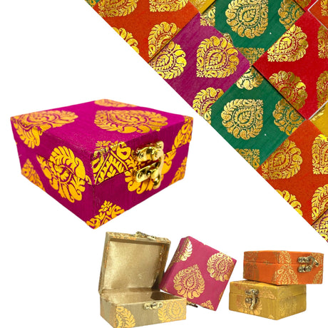 4 Piece Small Gift Box with Gota Patti Work Brocade Shagun Jewelry Box Indian Traditional Wedding Sweet Box Designer Fabric Box for Housewarmings, Christmas, Return Gift - LoveNspire
