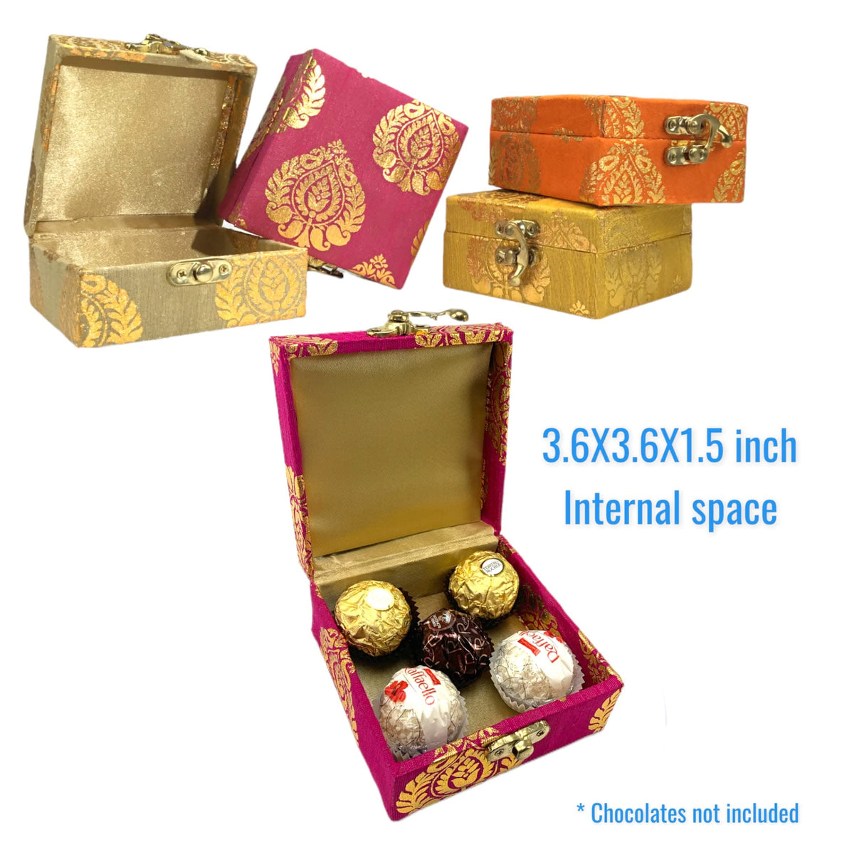 4 Piece Small Gift Box with Gota Patti Work Brocade Shagun Jewelry Box Indian Traditional Wedding Sweet Box Designer Fabric Box for Housewarmings, Christmas, Return Gift - LoveNspire