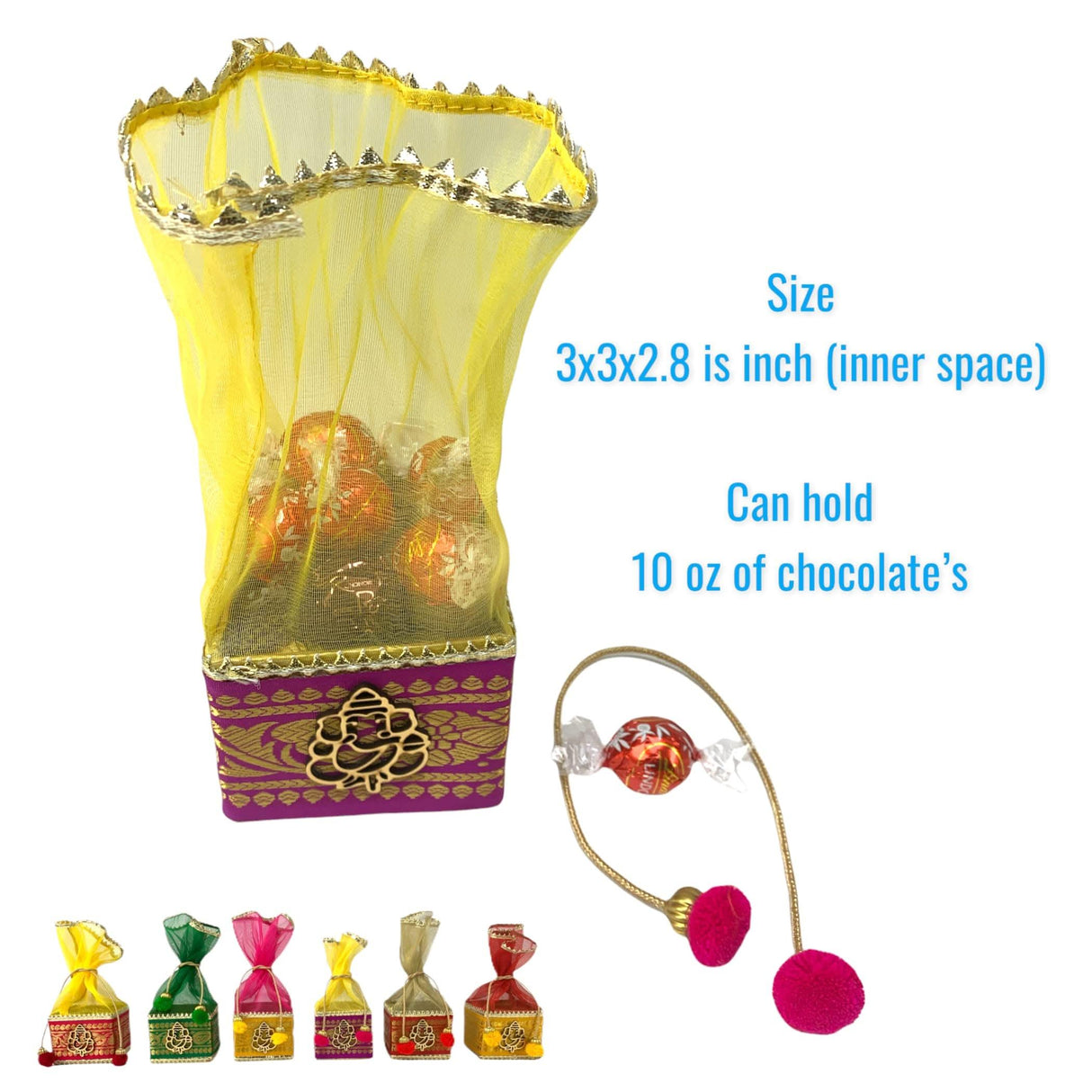 Pack of 4 Small Potli Gift Box Decorative Net Ganesha Potli for Dry Fruits Jewelry Organizer Packing Return Gift Indian Wedding Mehndi Festival Favors Housewarming Gift - LoveNspire
