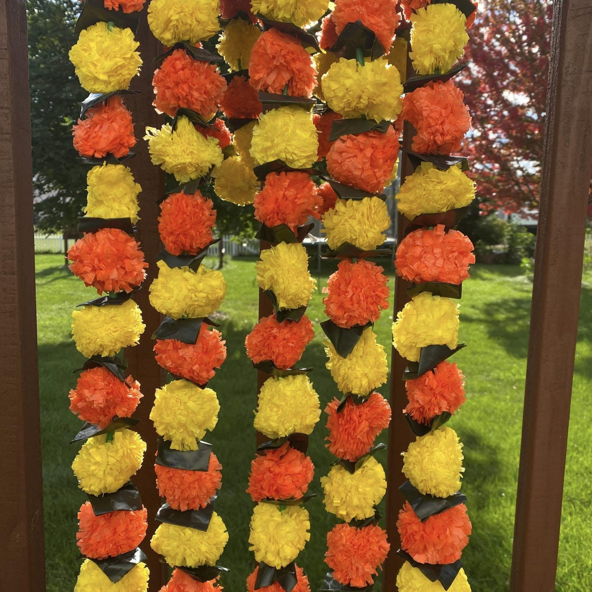 5 Strings Artificial Marigold Mango Leaf Garland for Home Party Door Hanging Diwali Navratri Decorations Day of the Dead Dia De Los Muertos Ofrenda Halloween Mexican Fiesta Party Decor - LoveNspire