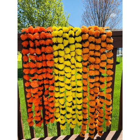 5 Strings Artificial Marigold Mango Leaf Garland for Home Party Door Hanging Diwali Navratri Decorations Day of the Dead Dia De Los Muertos Ofrenda Halloween Mexican Fiesta Party Decor - LoveNspire