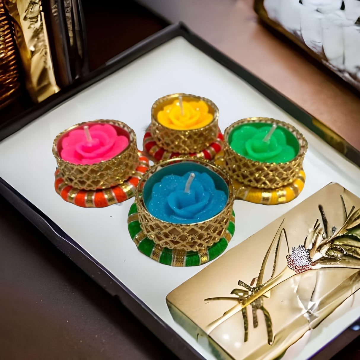 Tealight Candle Holders Round Votives Diya for Home Decoration 8 Pieces T-light Holder for Christmas Indian Festival Decorations Lighting Accessories Wedding Pooja Boho Decor - LoveNspire