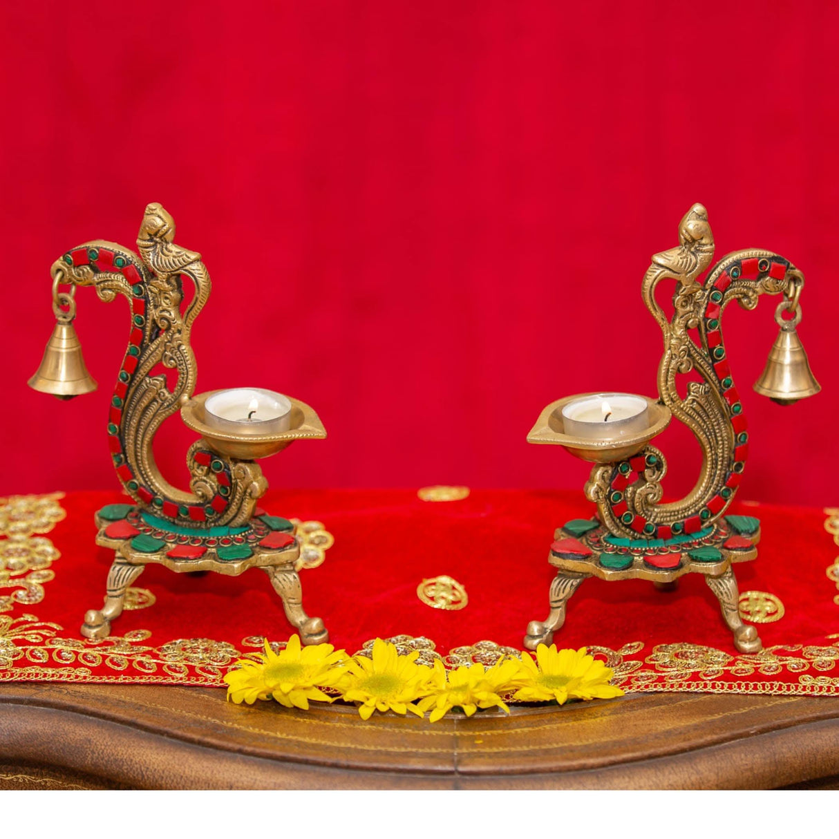 1CT Brass Oil Lamp Diya with Bells Oil Wick Diya for Home Temple Mandir Office Indian Festival Diwali Decoration Kathu Vilakku Puja Diya - Deepawali Housewarming Return Gift - LoveNspire