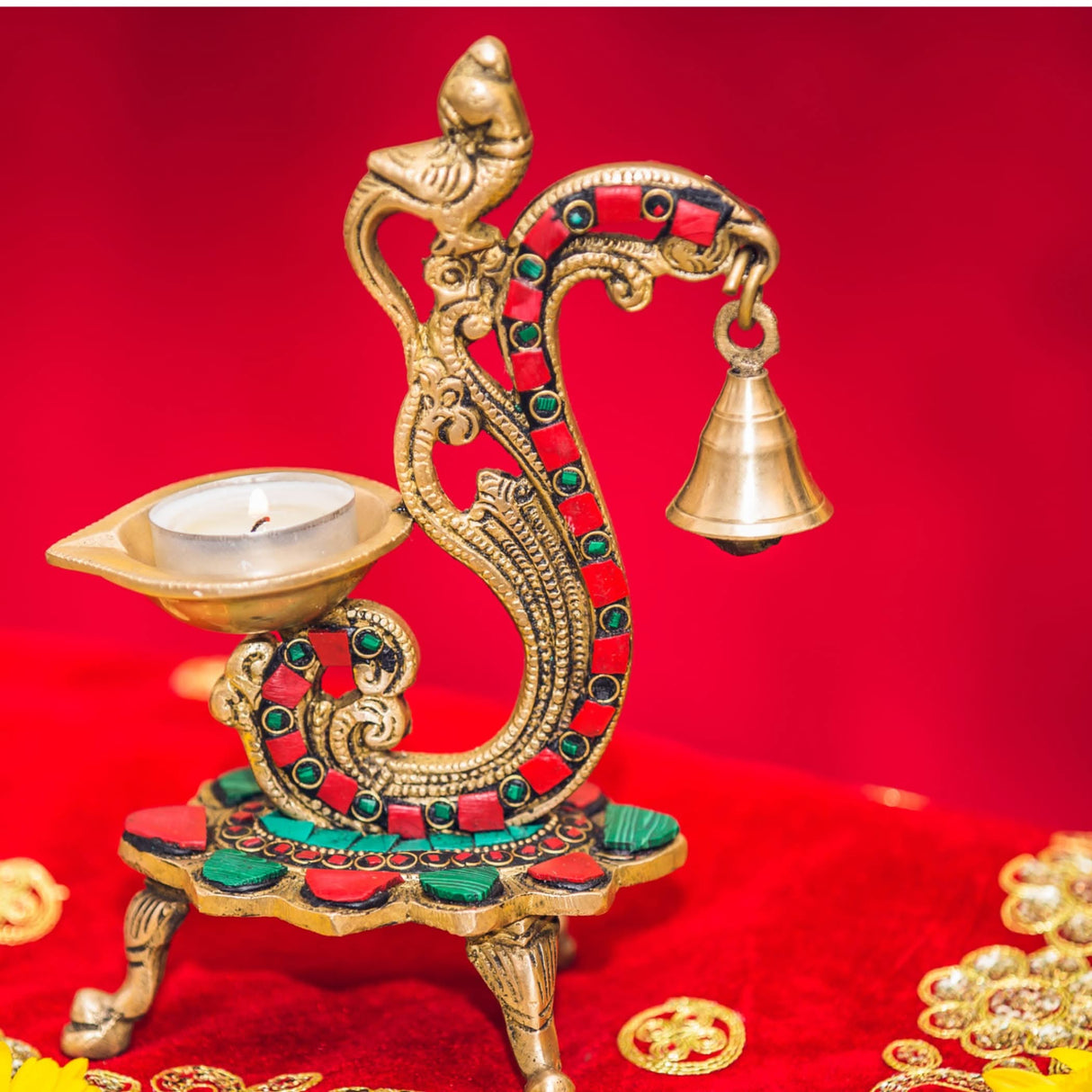 1CT Brass Oil Lamp Diya with Bells Oil Wick Diya for Home Temple Mandir Office Indian Festival Diwali Decoration Kathu Vilakku Puja Diya - Deepawali Housewarming Return Gift - LoveNspire