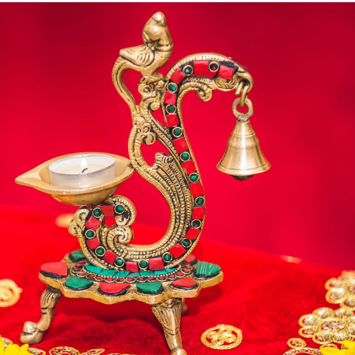 1CT Brass Oil Lamp Diya with Bells Oil Wick Diya for Home Temple Mandir Office Indian Festival Diwali Decoration Kathu Vilakku Puja Diya - Deepawali Housewarming Return Gift - LoveNspire