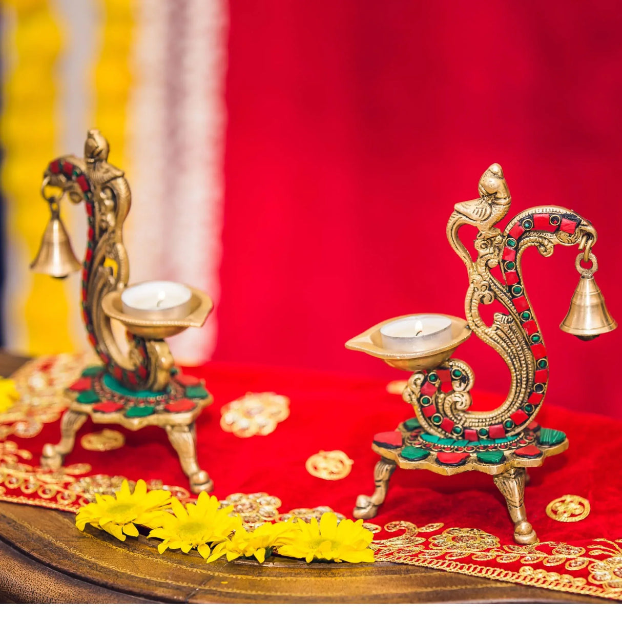 1CT Brass Oil Lamp Diya with Bells Oil Wick Diya for Home Temple Mandir Office Indian Festival Diwali Decoration Kathu Vilakku Puja Diya - Deepawali Housewarming Return Gift - LoveNspire