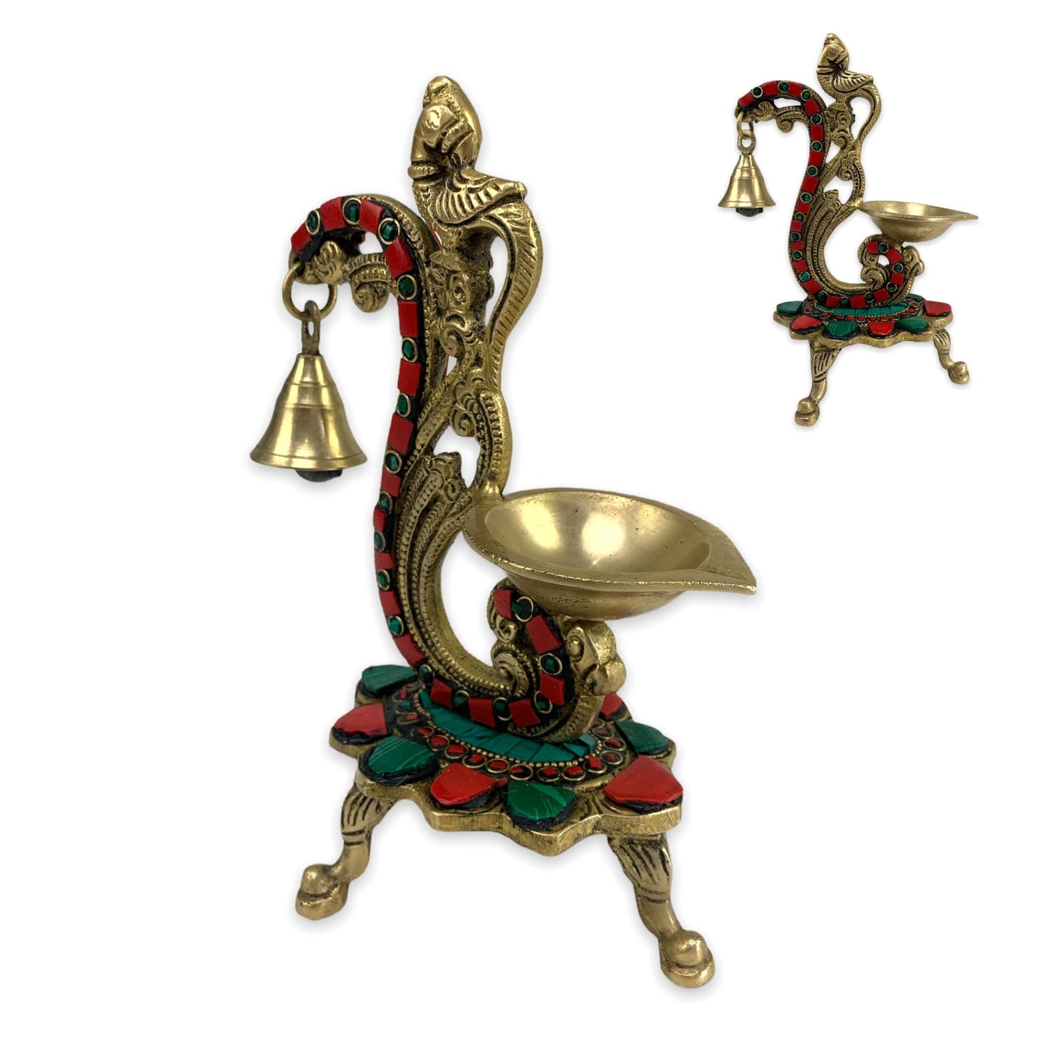 1CT Brass Oil Lamp Diya with Bells Oil Wick Diya for Home Temple Mandir Office Indian Festival Diwali Decoration Kathu Vilakku Puja Diya - Deepawali Housewarming Return Gift - LoveNspire