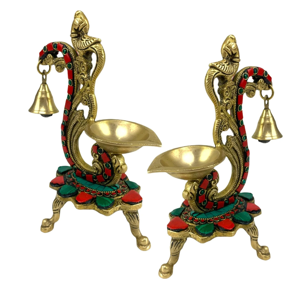 1CT Brass Oil Lamp Diya with Bells Oil Wick Diya for Home Temple Mandir Office Indian Festival Diwali Decoration Kathu Vilakku Puja Diya - Deepawali Housewarming Return Gift - LoveNspire