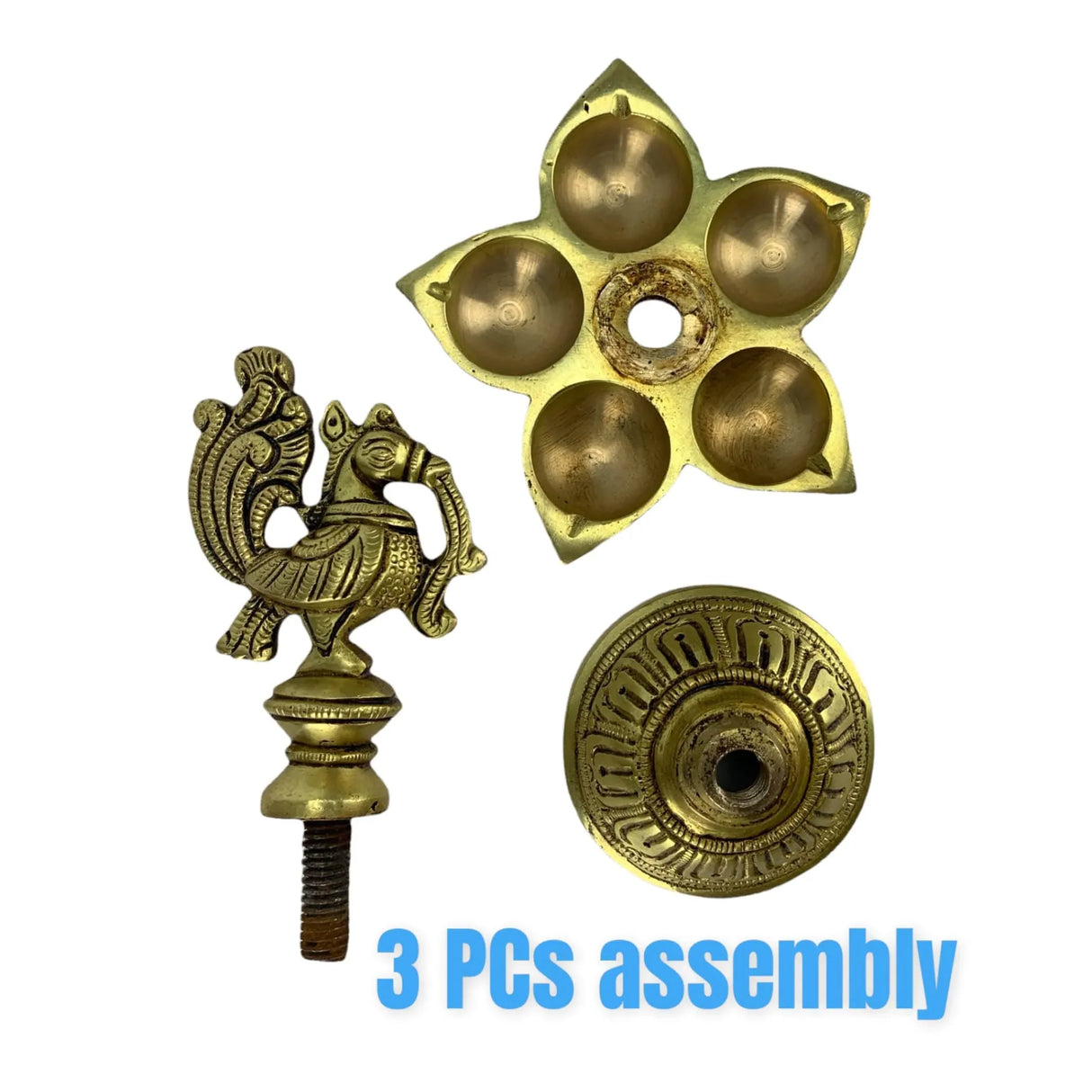 Peacock Deepam Brass Finish Diya Annam Deepak Samai Oil Lamp with Base Indian Festival Diwali Diya Hindu Puja Religious Home Decor Pooja Lamp Indian Housewarming Wedding Return Gift - LoveNspire