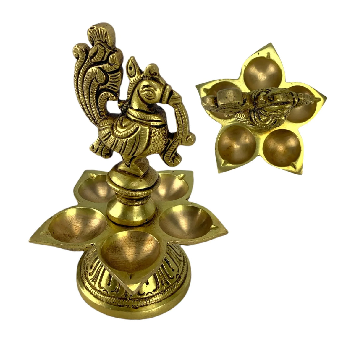 Peacock Deepam Brass Finish Diya Annam Deepak Samai Oil Lamp with Base Indian Festival Diwali Diya Hindu Puja Religious Home Decor Pooja Lamp Indian Housewarming Wedding Return Gift - LoveNspire