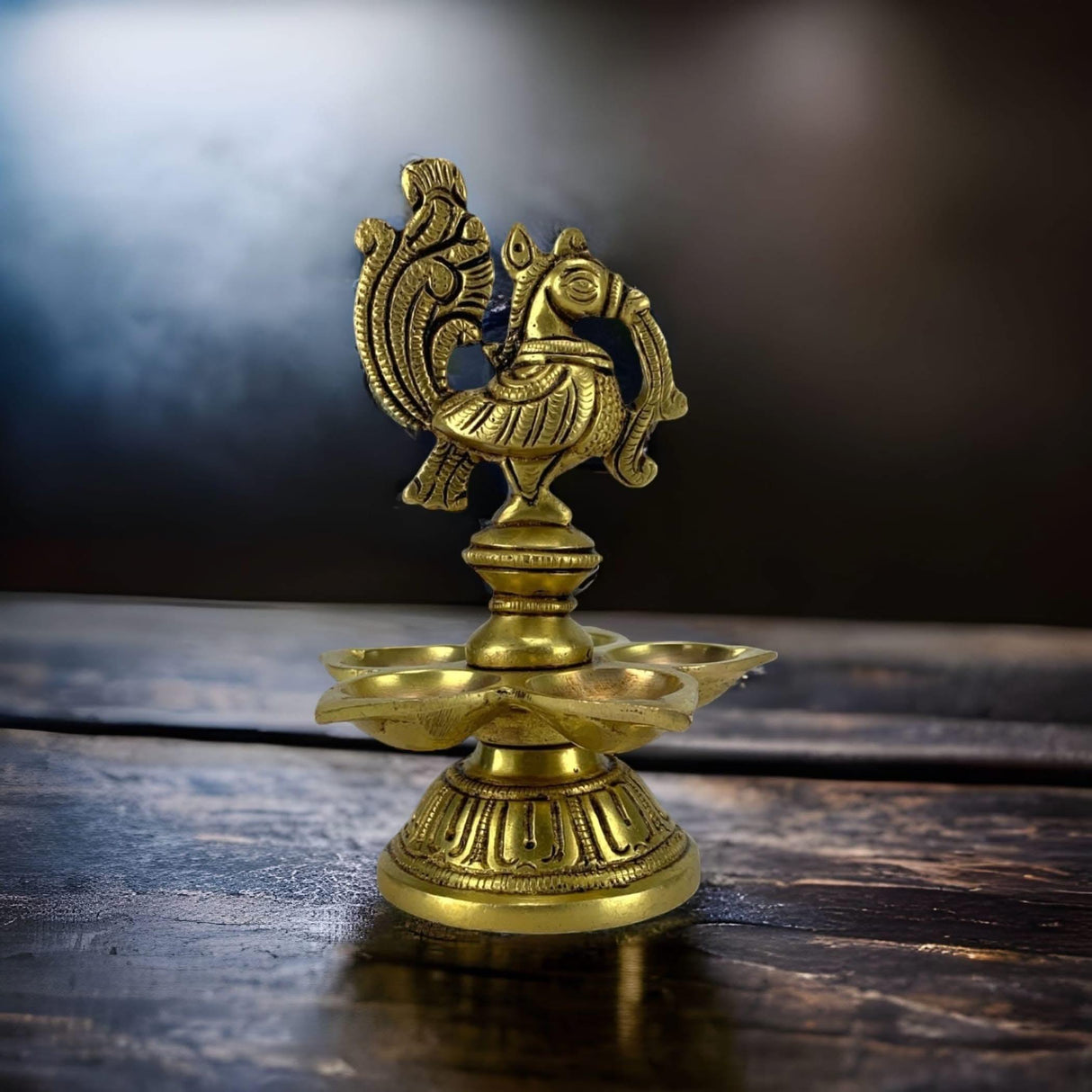Peacock Deepam Brass Finish Diya Annam Deepak Samai Oil Lamp with Base Indian Festival Diwali Diya Hindu Puja Religious Home Decor Pooja Lamp Indian Housewarming Wedding Return Gift - LoveNspire