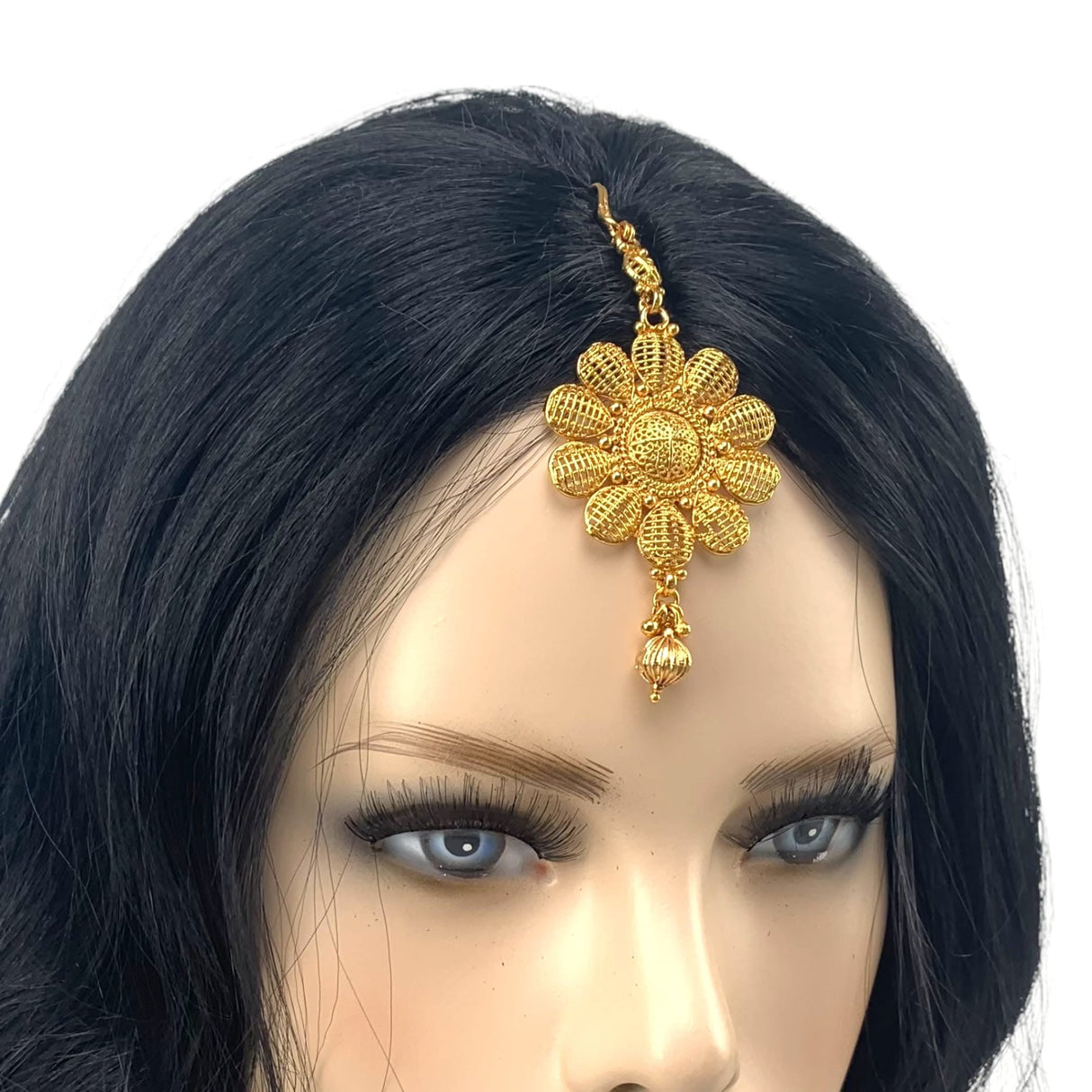 Antique Plain Maang Tikka with Gold Plating Flower Design Maang Tikka Indian Traditional Forehead Jewelry Pakistani Punjabi Wedding Favor Designer Head Accessory Gift for Her - LoveNspire