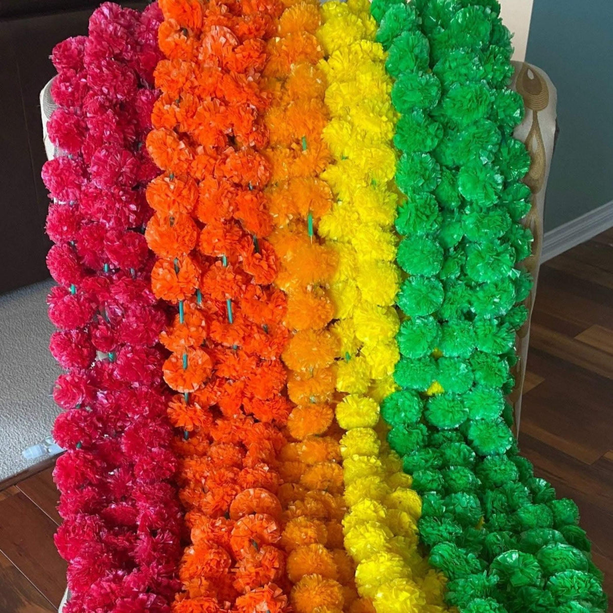 Artificial Marigold Strings, Diwali Decoration, Day of the Dead, Halloween, Marygold Flower Garland, Pooja Backdrop, Aztec Marigold Flowers - LoveNspire