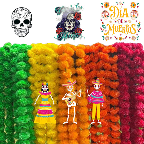 Artificial Marigold Strings, Diwali Decoration, Day of the Dead, Halloween, Marygold Flower Garland, Pooja Backdrop, Aztec Marigold Flowers - LoveNspire