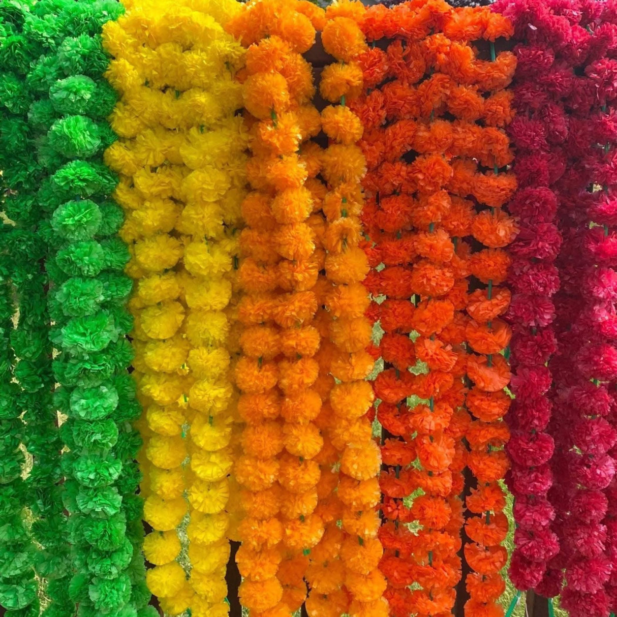 Artificial Marigold Strings, Diwali Decoration, Day of the Dead, Halloween, Marygold Flower Garland, Pooja Backdrop, Aztec Marigold Flowers - LoveNspire