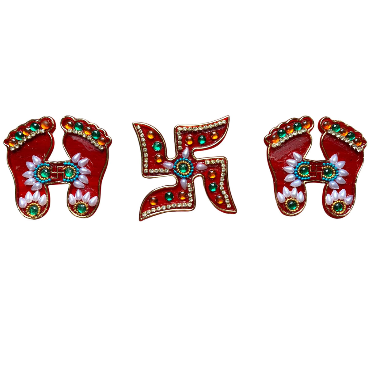 Acrylic Lakshmi Charan Paduka Feet 2 Pairs Laxmi Feet with Acrylic Swastik Good Luck Footsteps Sticker for Door Entrance Home Temple Diwali Decoration Indian Traditional Vara Lakshmi Pagla - LoveNspire