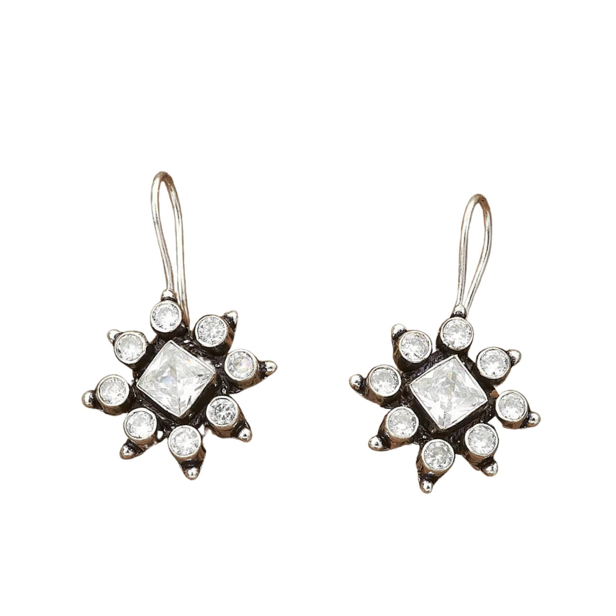 Indian Flower Dangle Drop Earrings - Round Flower Leverback Earrings Faux Pearls Small Stud Earring with Oxidized Platting Bollywood Style Dangle Hook Jhumka Indian Jewellery Gift for Bride - LoveNspire