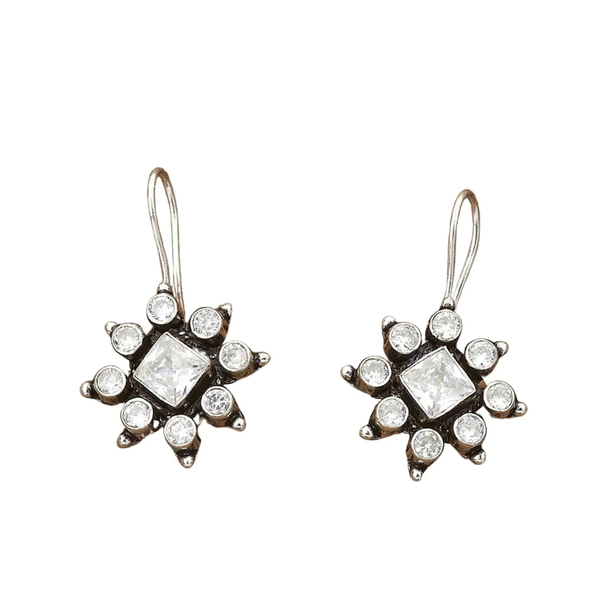 Indian Flower Dangle Drop Earrings - Round Flower Leverback Earrings Faux Pearls Small Stud Earring with Oxidized Platting Bollywood Style Dangle Hook Jhumka Indian Jewellery Gift for Bride - LoveNspire