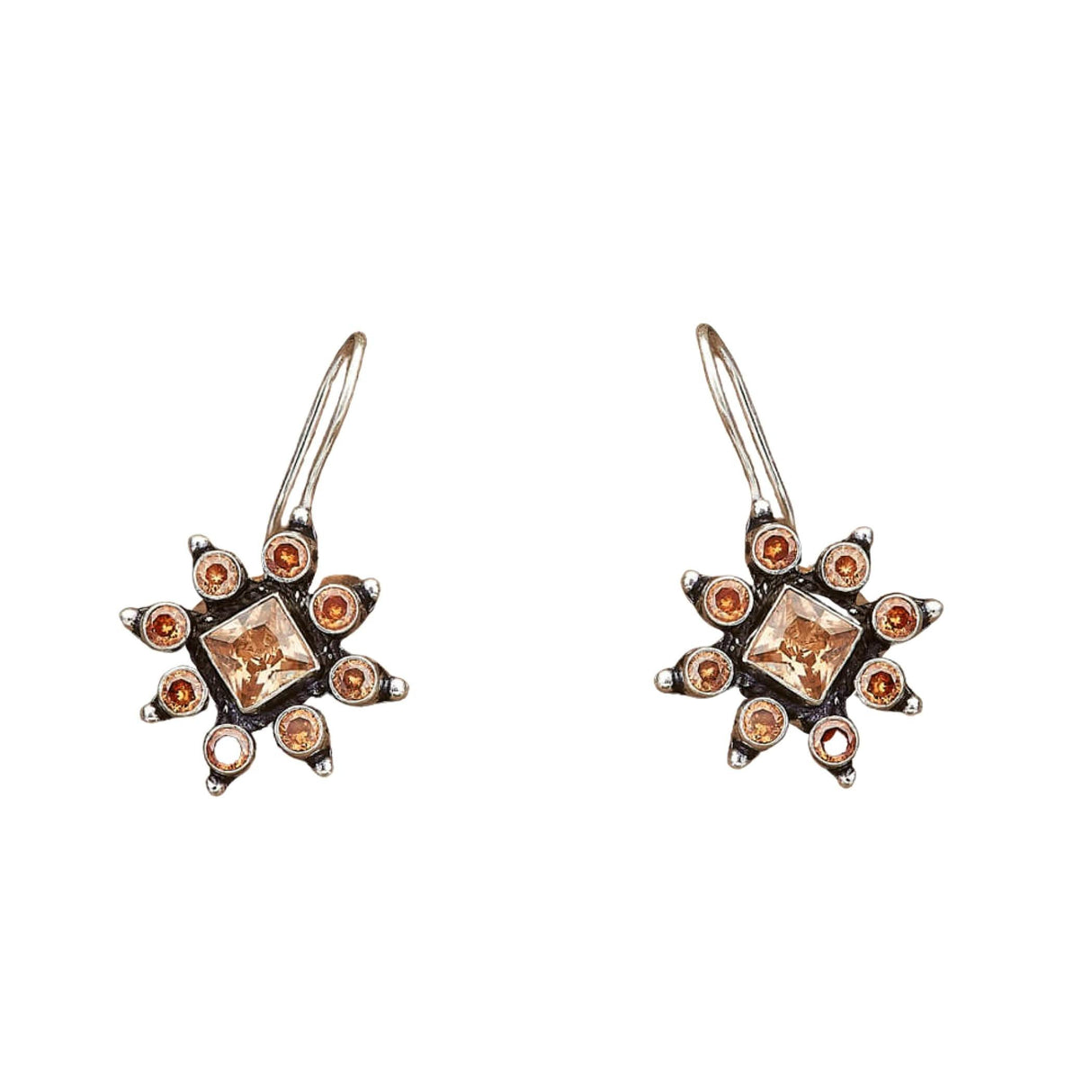 Indian Flower Dangle Drop Earrings - Round Flower Leverback Earrings Faux Pearls Small Stud Earring with Oxidized Platting Bollywood Style Dangle Hook Jhumka Indian Jewellery Gift for Bride - LoveNspire