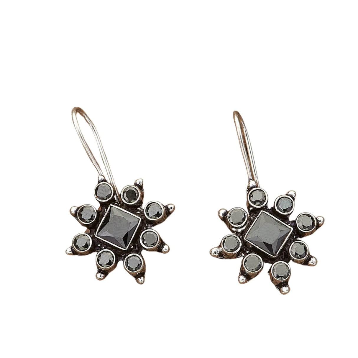 Indian Flower Dangle Drop Earrings - Round Flower Leverback Earrings Faux Pearls Small Stud Earring with Oxidized Platting Bollywood Style Dangle Hook Jhumka Indian Jewellery Gift for Bride - LoveNspire