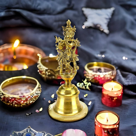 Brass Krishna Bell, Indian Pooja, Gopal Brass Bell, Puja Ghanti, Pooja Ghanti, Hindu Temple Bell, Indian Decor, Jingle, Diwali Puja, Mandir - LoveNspire