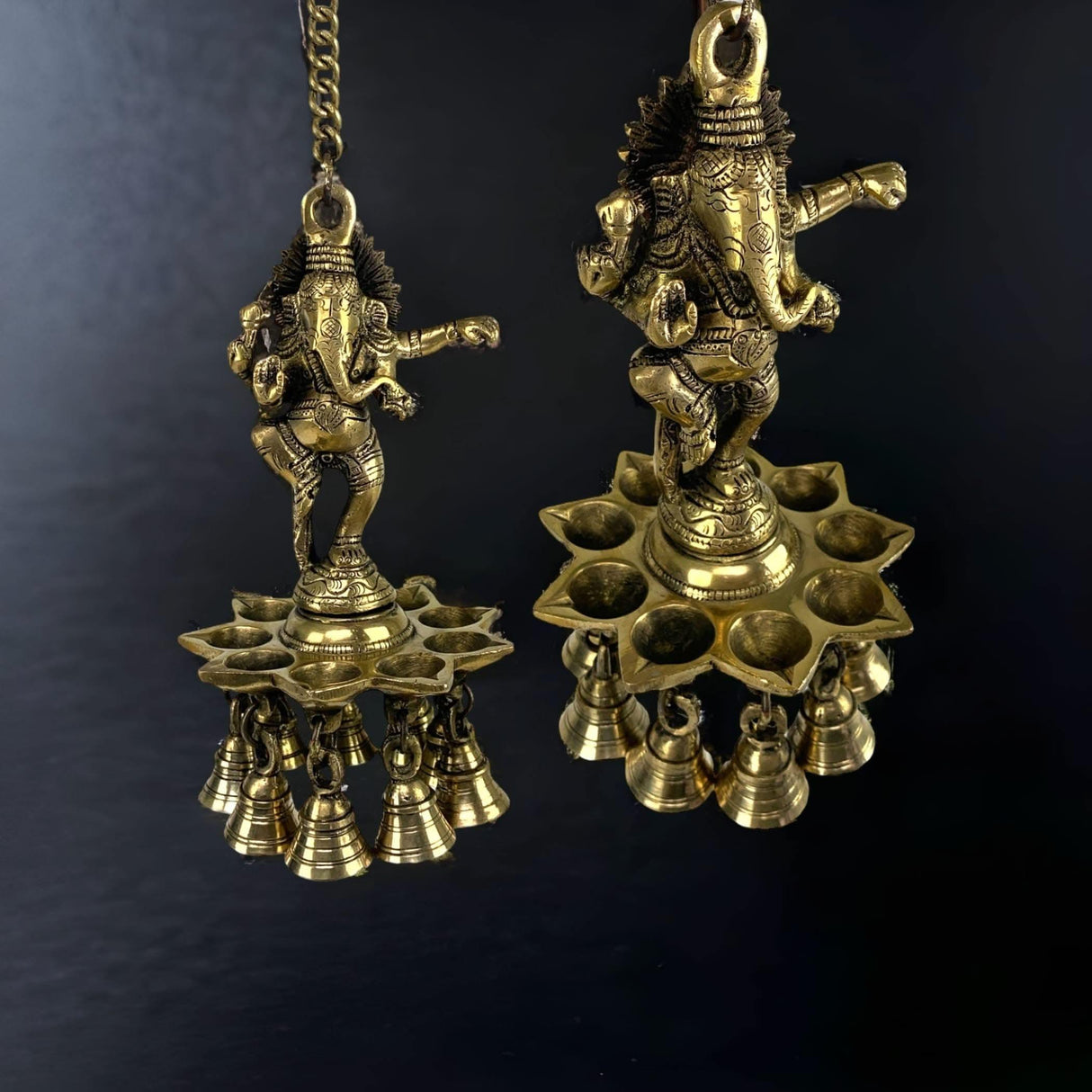 Brass Ganesha Wall Hanging Diya with Bells Ganesh Hanging Idol Oil Lamp Diya for Home Temple Mandir Office Diwali Decor Kathu Vilakku Puja Diyas - Deepawali Housewarming Return Gifts - LoveNspire