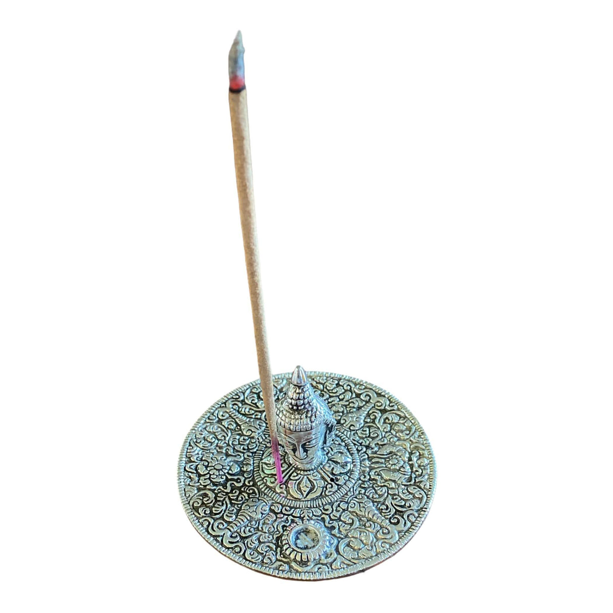Buddha Incense Stick and Cone Holder German Silver Stick Holder Agarbatti Dhoop Ash Catcher Mess Free Incense Burner Tray for Temple Room Decoration - LoveNspire