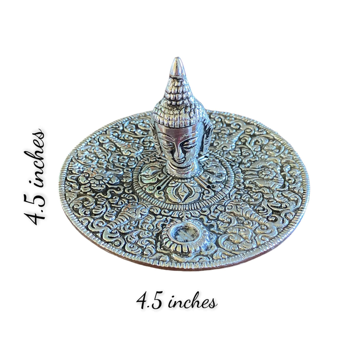 Buddha Incense Stick and Cone Holder German Silver Stick Holder Agarbatti Dhoop Ash Catcher Mess Free Incense Burner Tray for Temple Room Decoration - LoveNspire