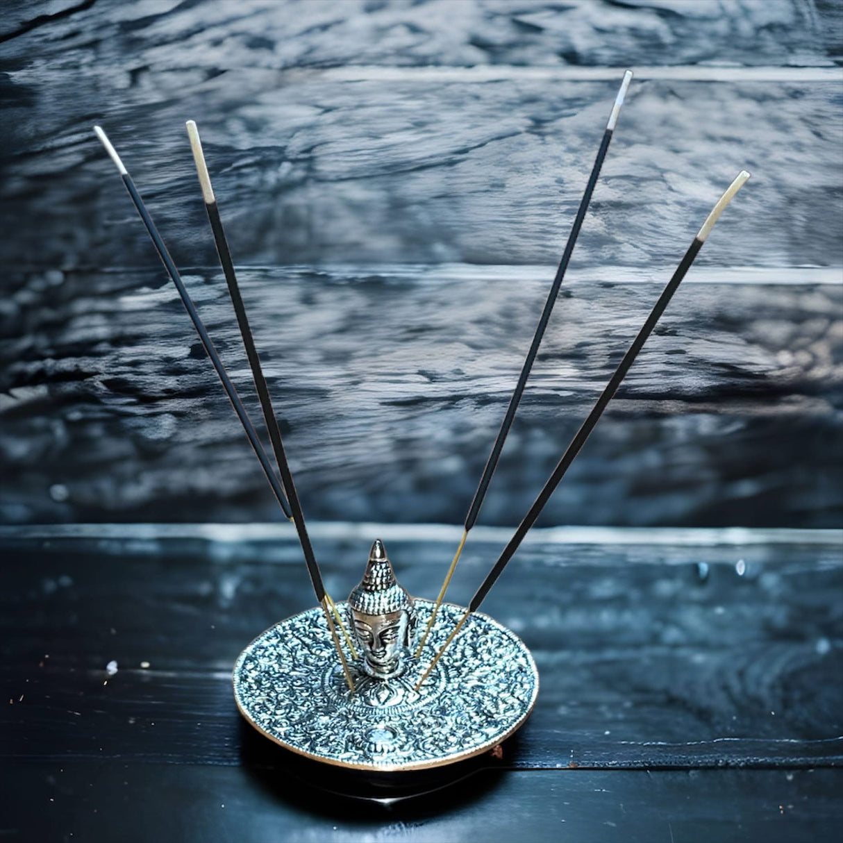 Buddha Incense Stick and Cone Holder German Silver Stick Holder Agarbatti Dhoop Ash Catcher Mess Free Incense Burner Tray for Temple Room Decoration - LoveNspire