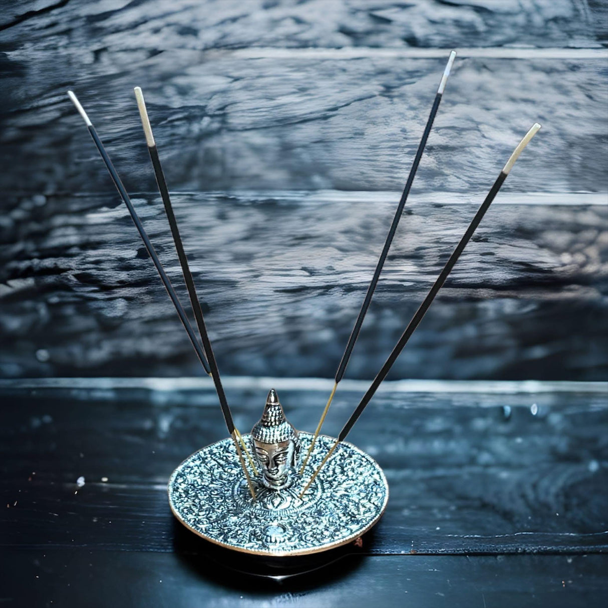 Buddha Incense Stick and Cone Holder German Silver Stick Holder Agarbatti Dhoop Ash Catcher Mess Free Incense Burner Tray for Temple Room Decoration - LoveNspire