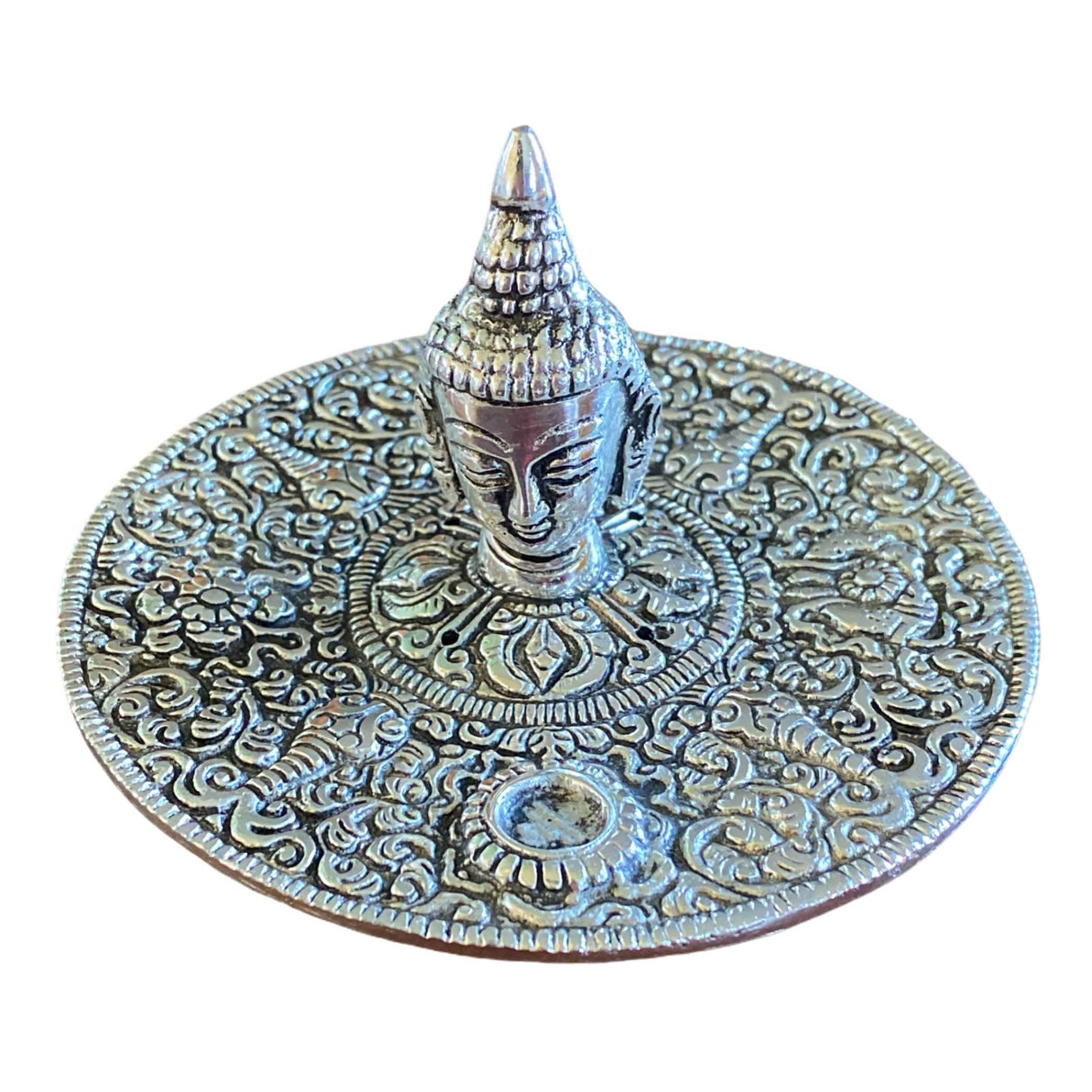 Buddha Incense Stick and Cone Holder German Silver Stick Holder Agarbatti Dhoop Ash Catcher Mess Free Incense Burner Tray for Temple Room Decoration - LoveNspire