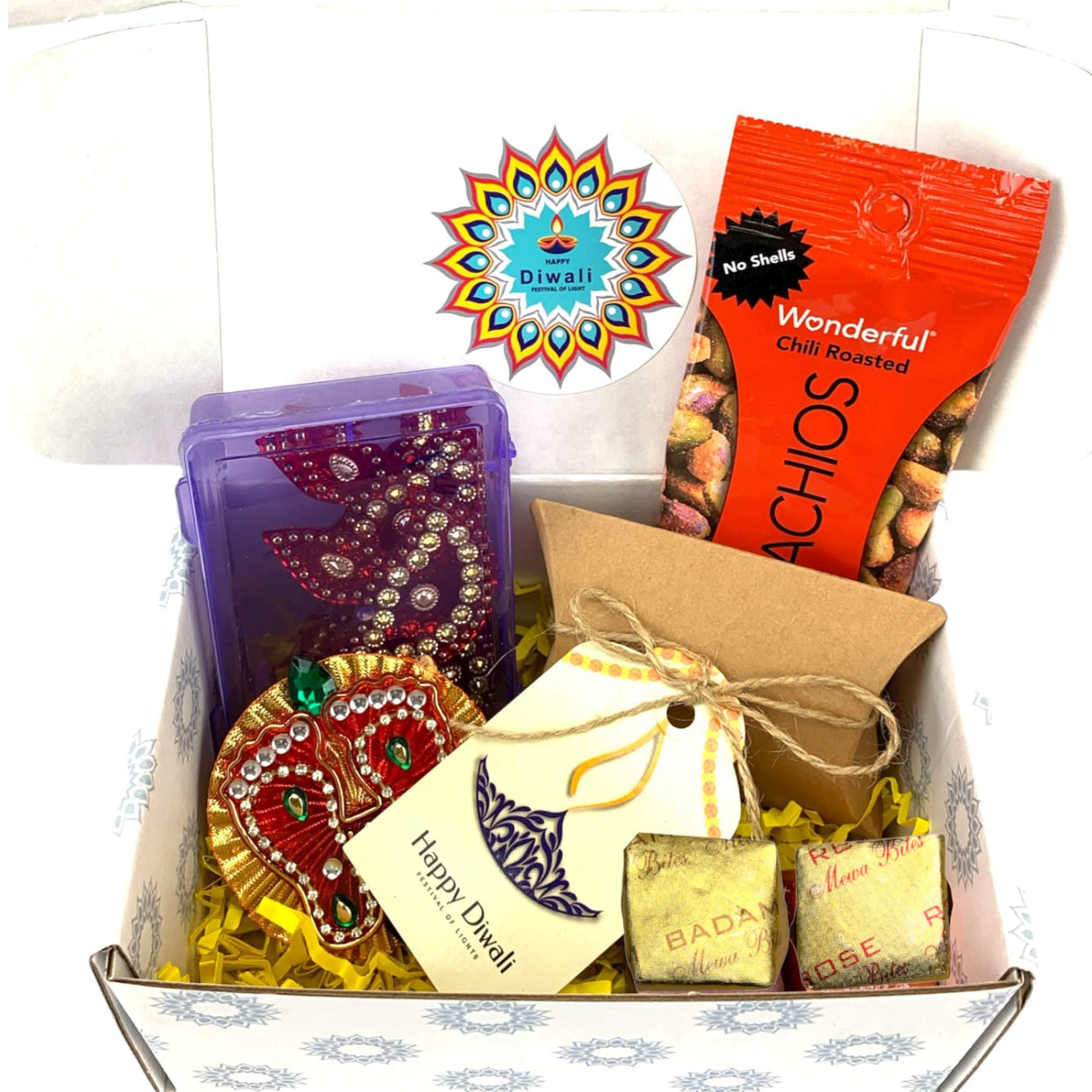 Personalized Diwali Gifts Hamper Acrylic Rangoli Laxmi Feet Gift Box Indian Diwali Gift Boxes Deepawali Hamper Basket for Employees Home Office Friends Family - Return Gifts Items - LoveNspire