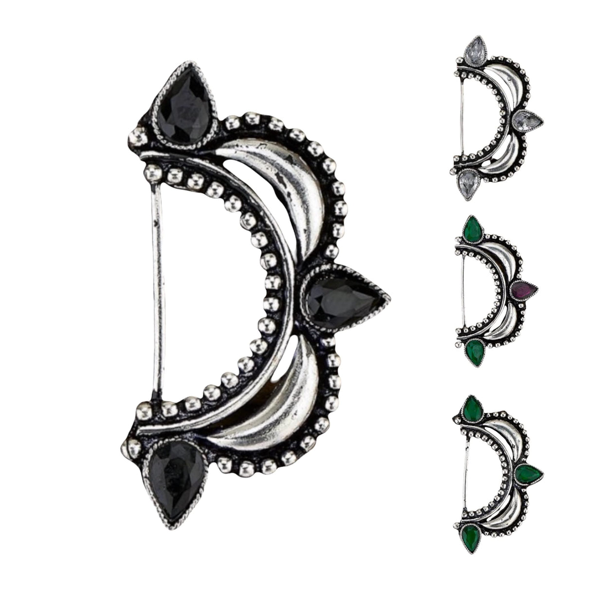 Indian Marathi Nath for Women Marathi Style Bow Oxidized Nose Ring Indian Jewelry Clip-On Bollywood Style Faux Pearl Non-Piercing Jewelry for Women Gift For Her - Marathi Bridal Nathani - LoveNspire